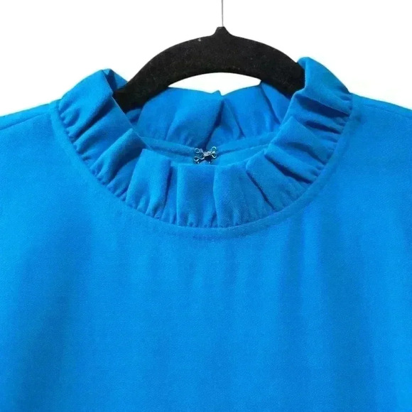 J.Crew Ruffle-neck Shift Dress in 365 crepe Blue Size 2 #098 - Picture 3 of 8